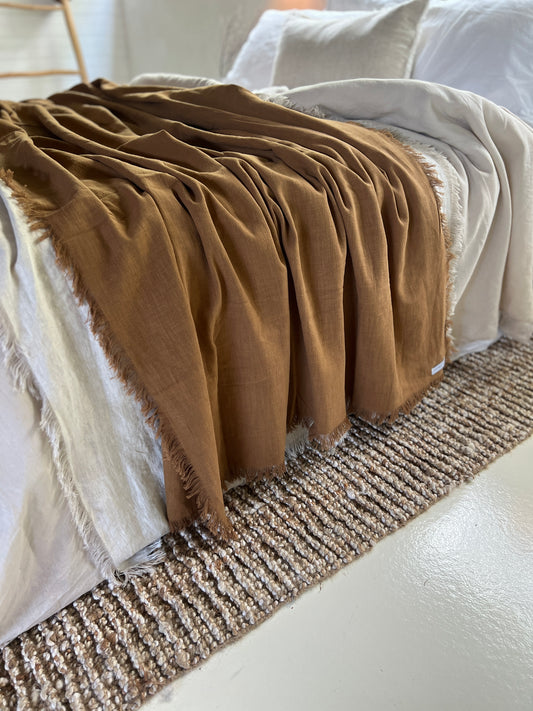 Ramie Fringed Throw - Cinnamon