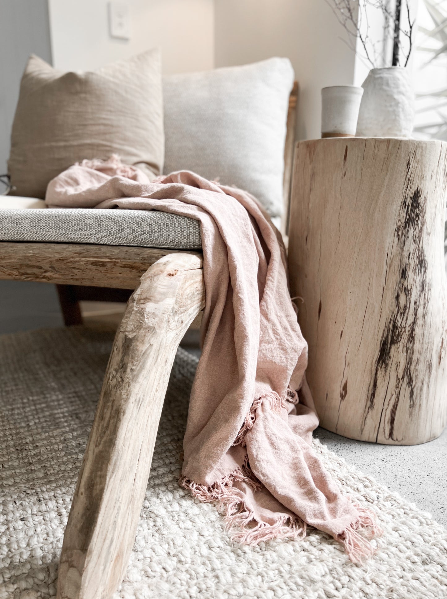 Ramie Fringed Throw - Blush
