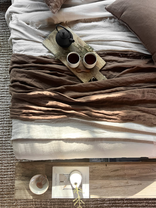 Linen Fringed Throw - Cocoa