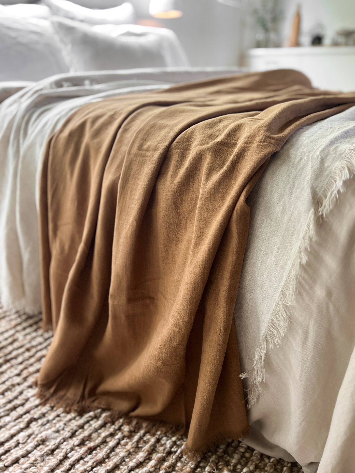 Ramie Fringed Throw - Cinnamon