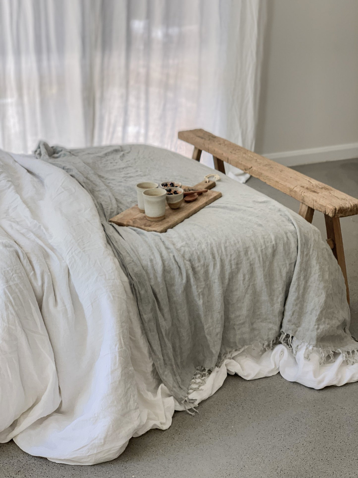 Omala Pure Linen Throw - Sea Mist