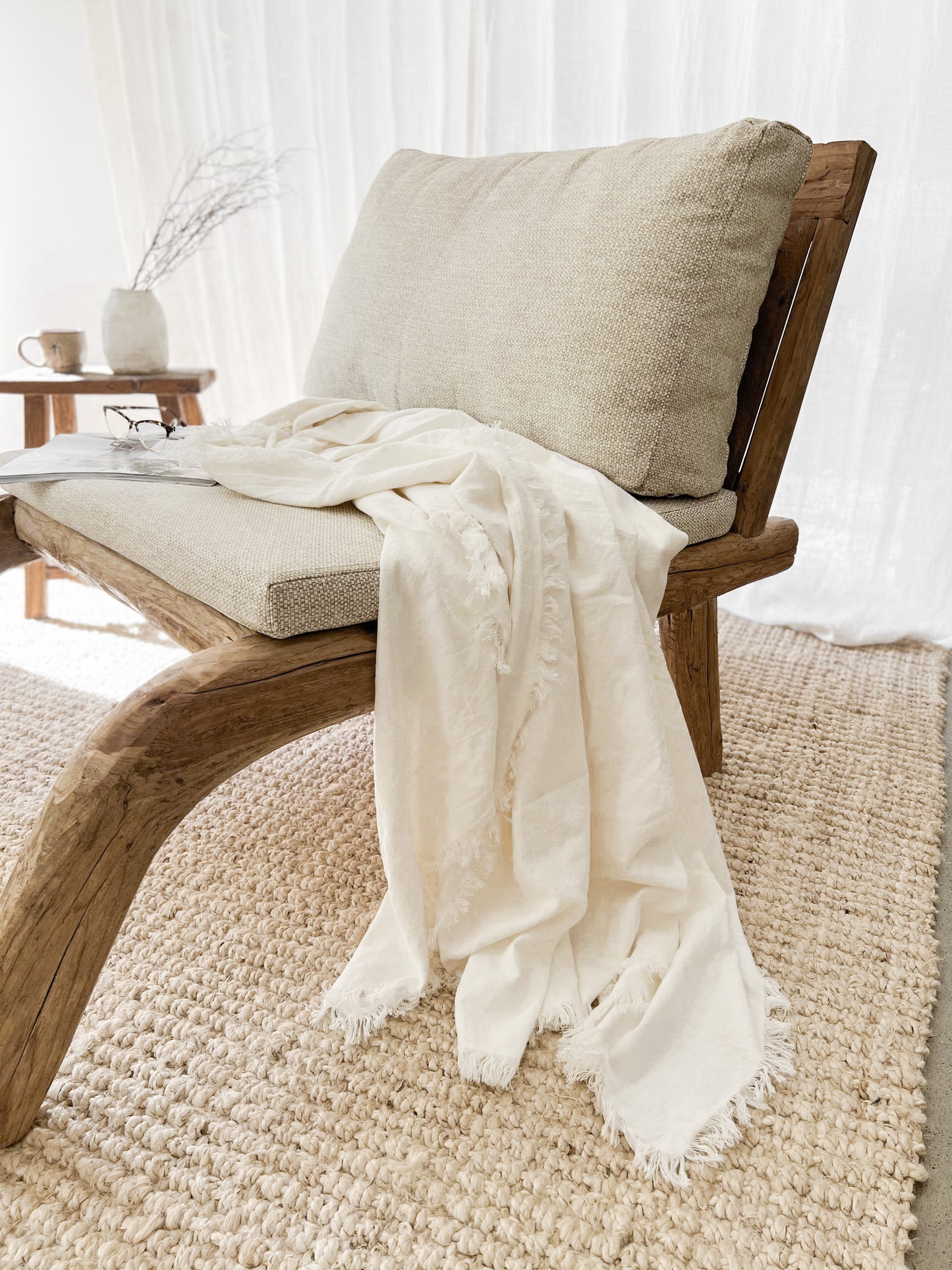 Ramie Fringed Throw - Chalk