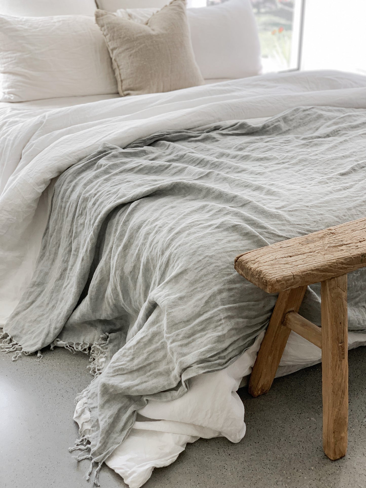 Omala Pure Linen Throw - Sea Mist