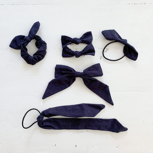 Ramie Hair Bows - Navy
