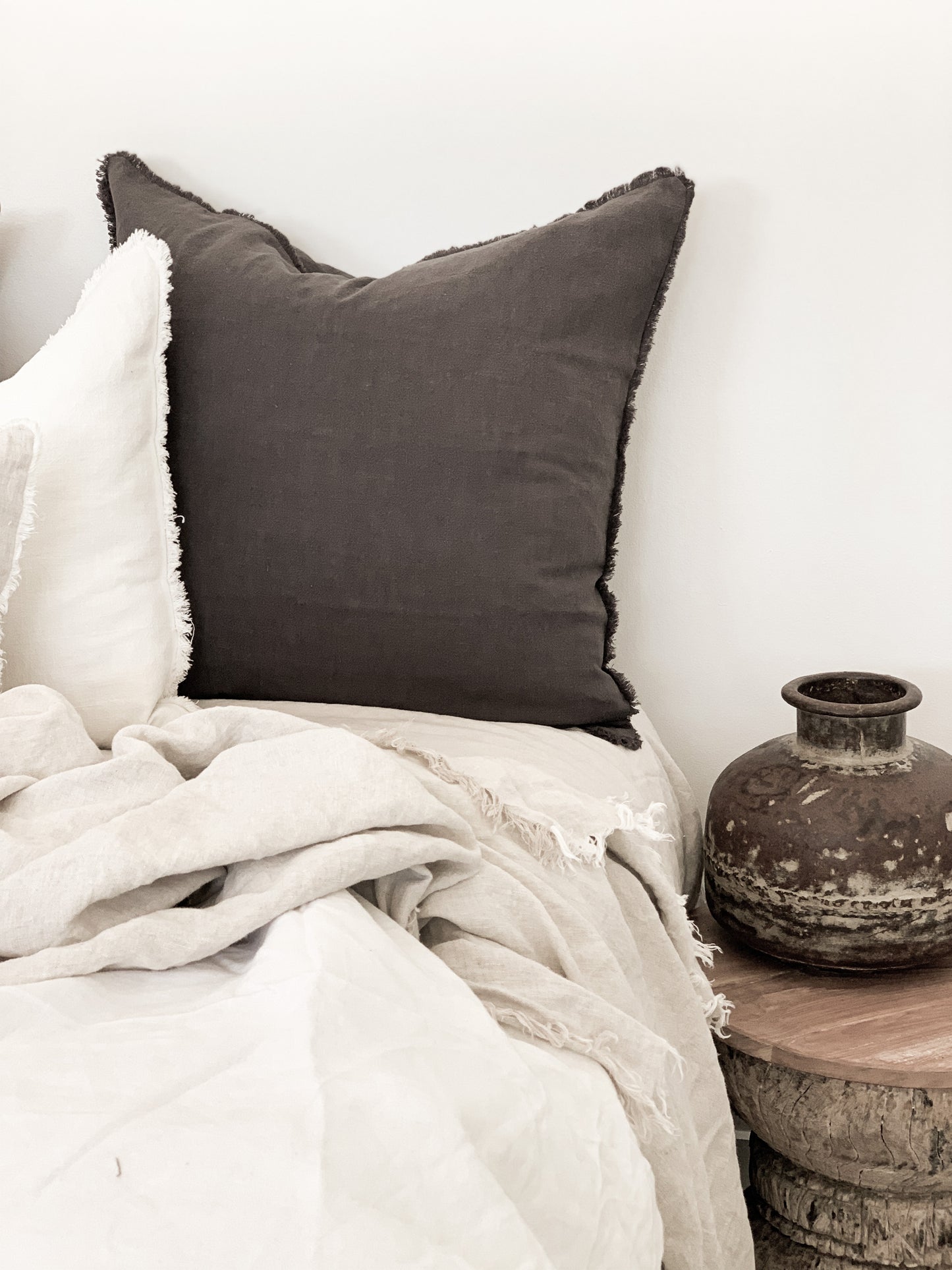 Ramie Euro Cushion - Charcoal