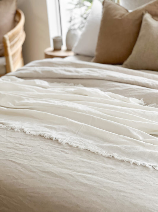Ramie Fringed Throw - Chalk