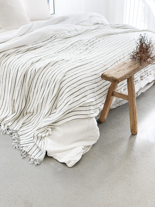 Omala Pure Linen Throw - Rustic Stripe