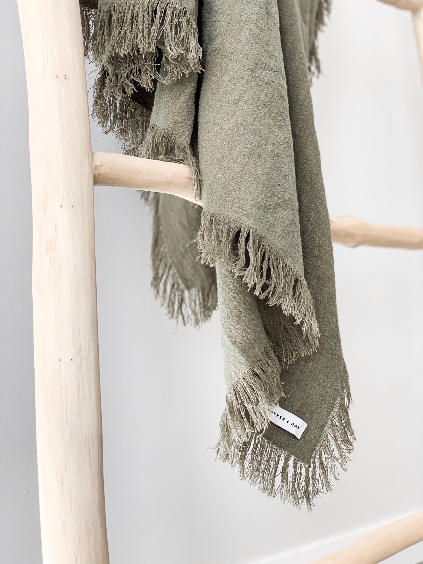 Ramie Fringed Throw - Olive