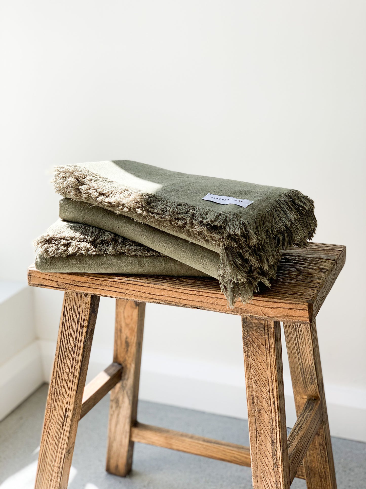 Ramie Fringed Throw - Olive