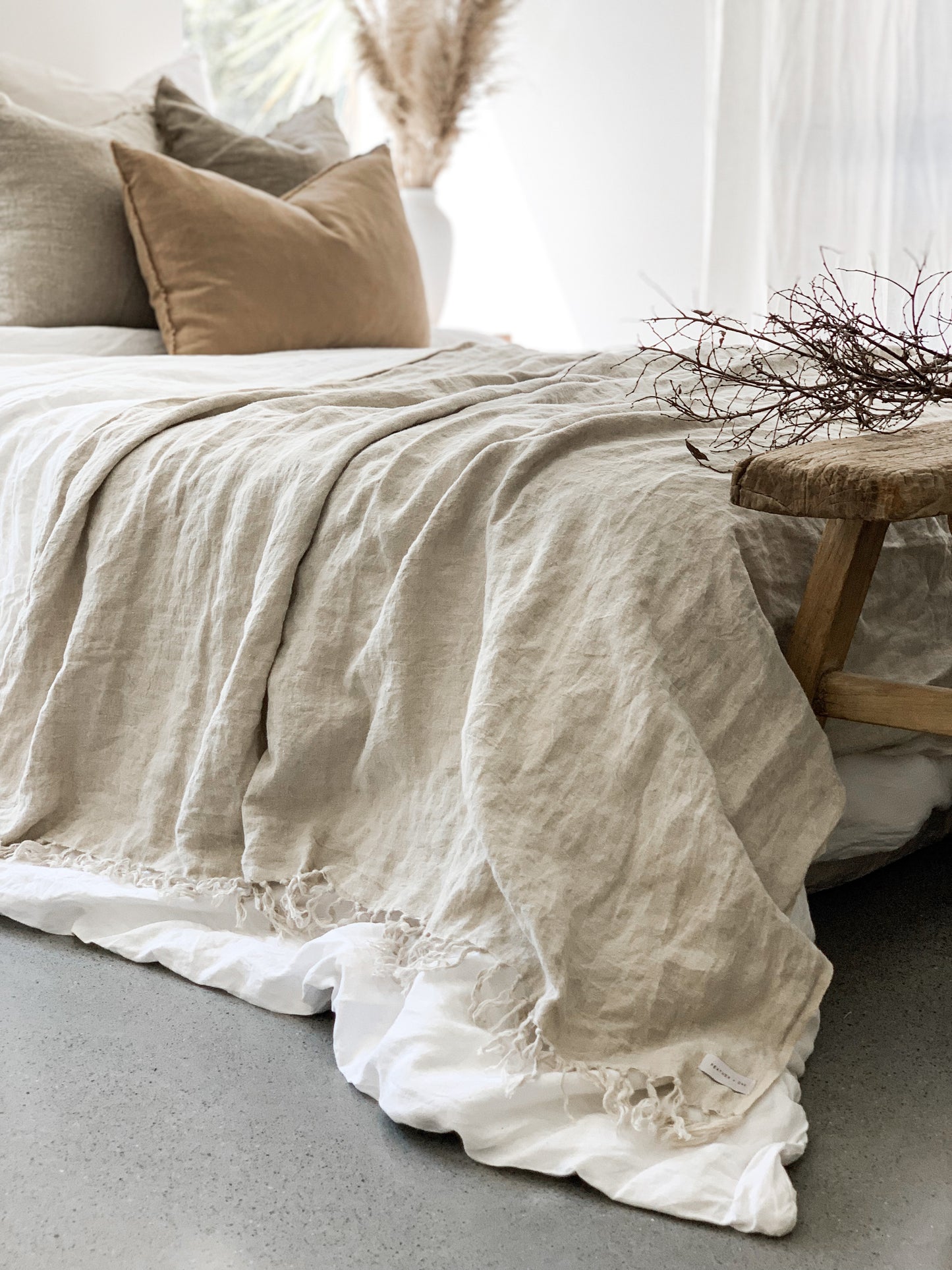 Omala Pure Linen Throw - Raw Flax