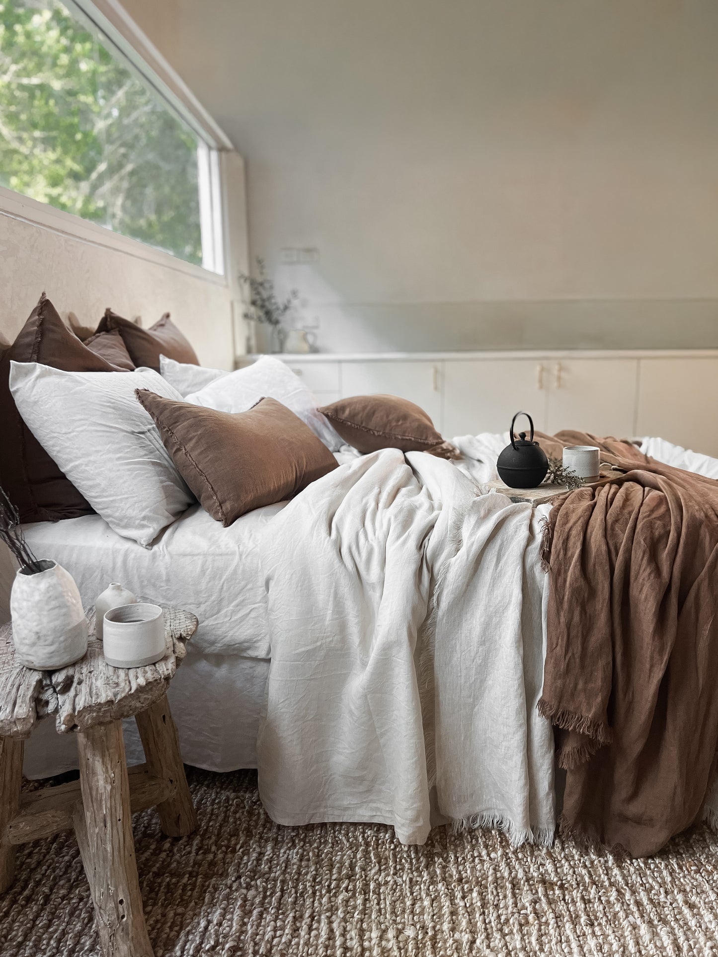 Linen Fringed Throw - Cocoa