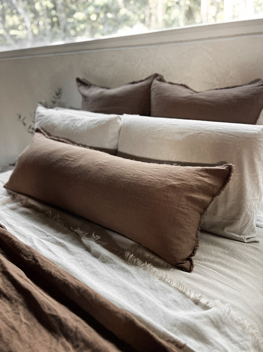 Extra-Long Linen Lumbar Cushion - Cocoa