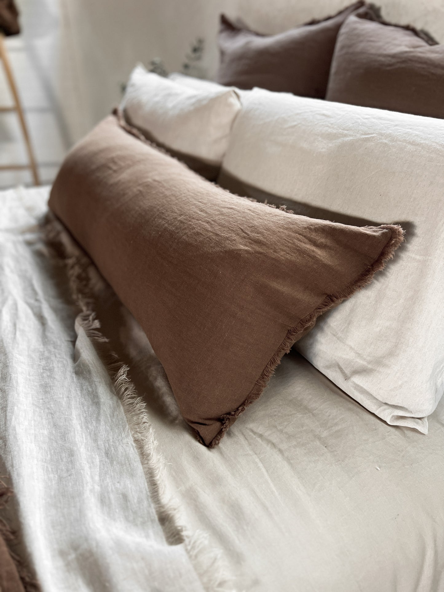 Extra-Long Linen Lumbar Cushion - Cocoa