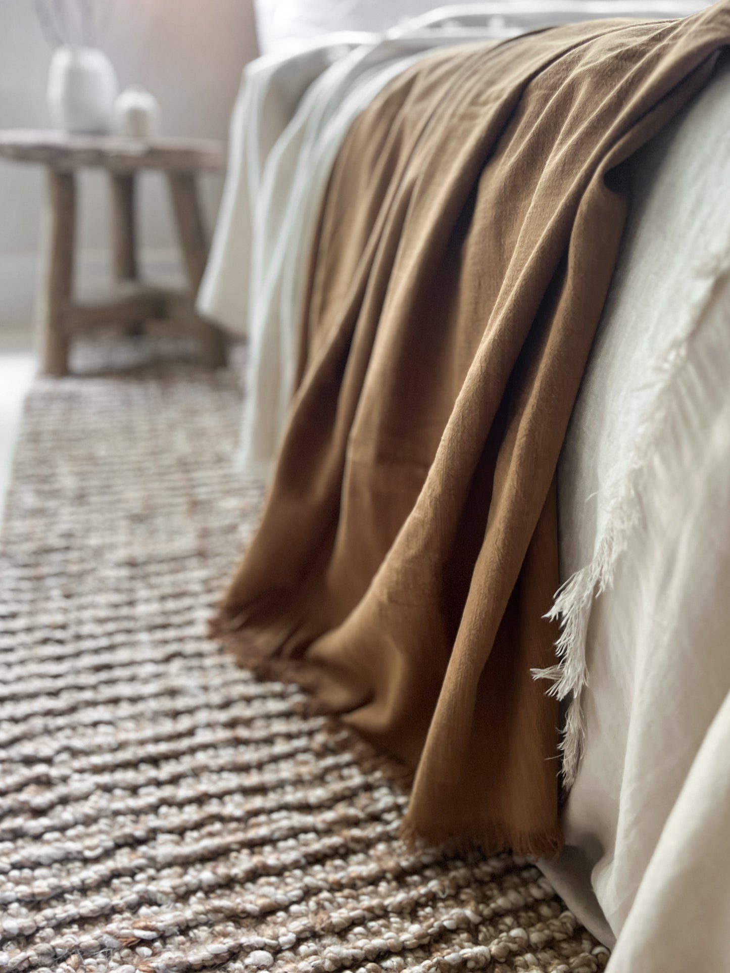 Ramie Fringed Throw - Cinnamon