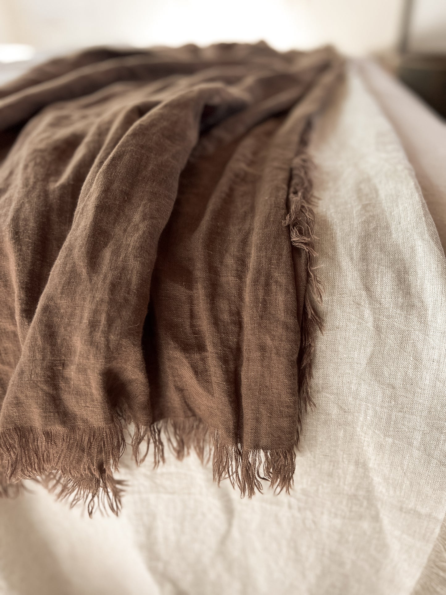 Linen Fringed Throw - Cocoa