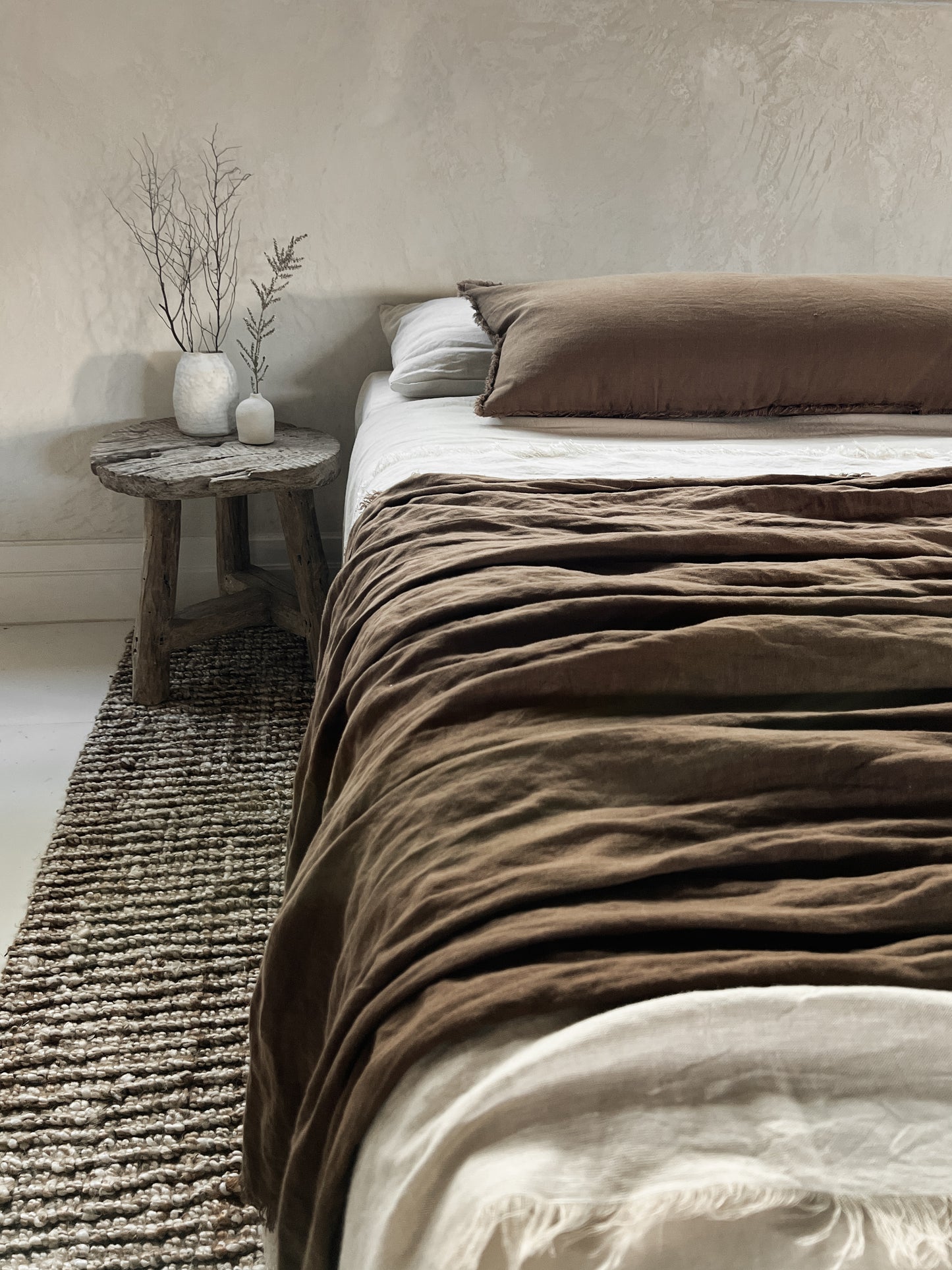 Linen Fringed Throw - Cocoa