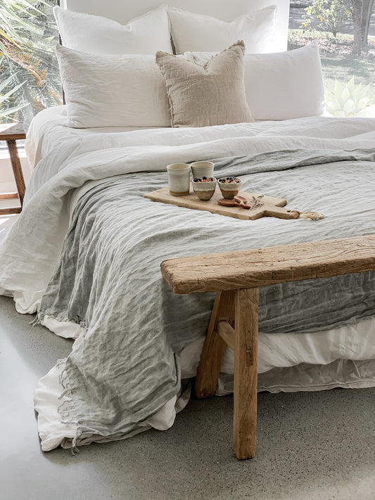 Omala Pure Linen Throw - Sea Mist