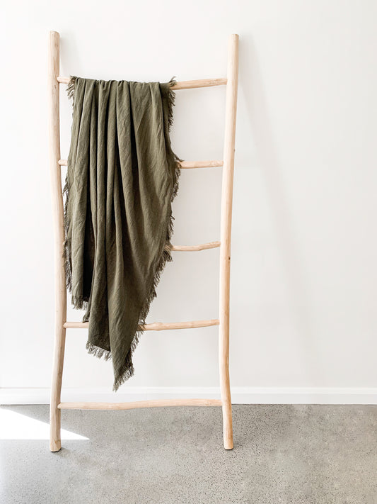 Ramie Fringed Throw - Olive