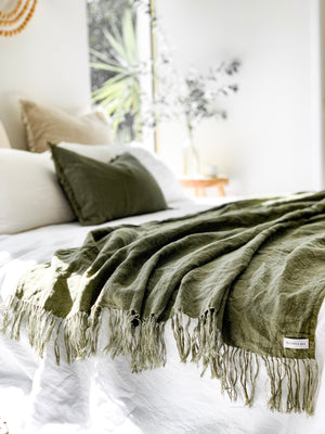 Omala Pure Linen Throw - Dried Herb