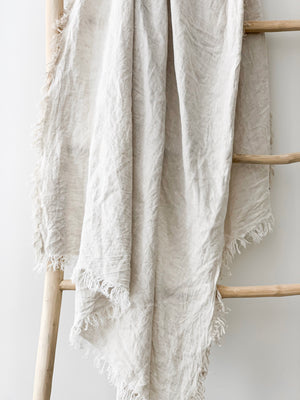 Linen Fringed Throw - Flax