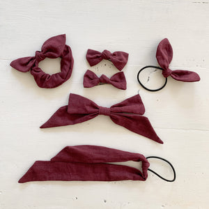 Ramie Hair Bows - Burgundy