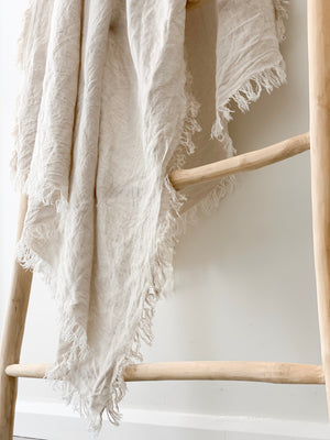 Linen Fringed Throw - Flax