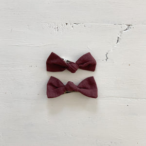 Ramie Hair Bows - Burgundy