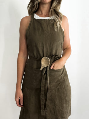 'Everyday' Linen Apron - Olive