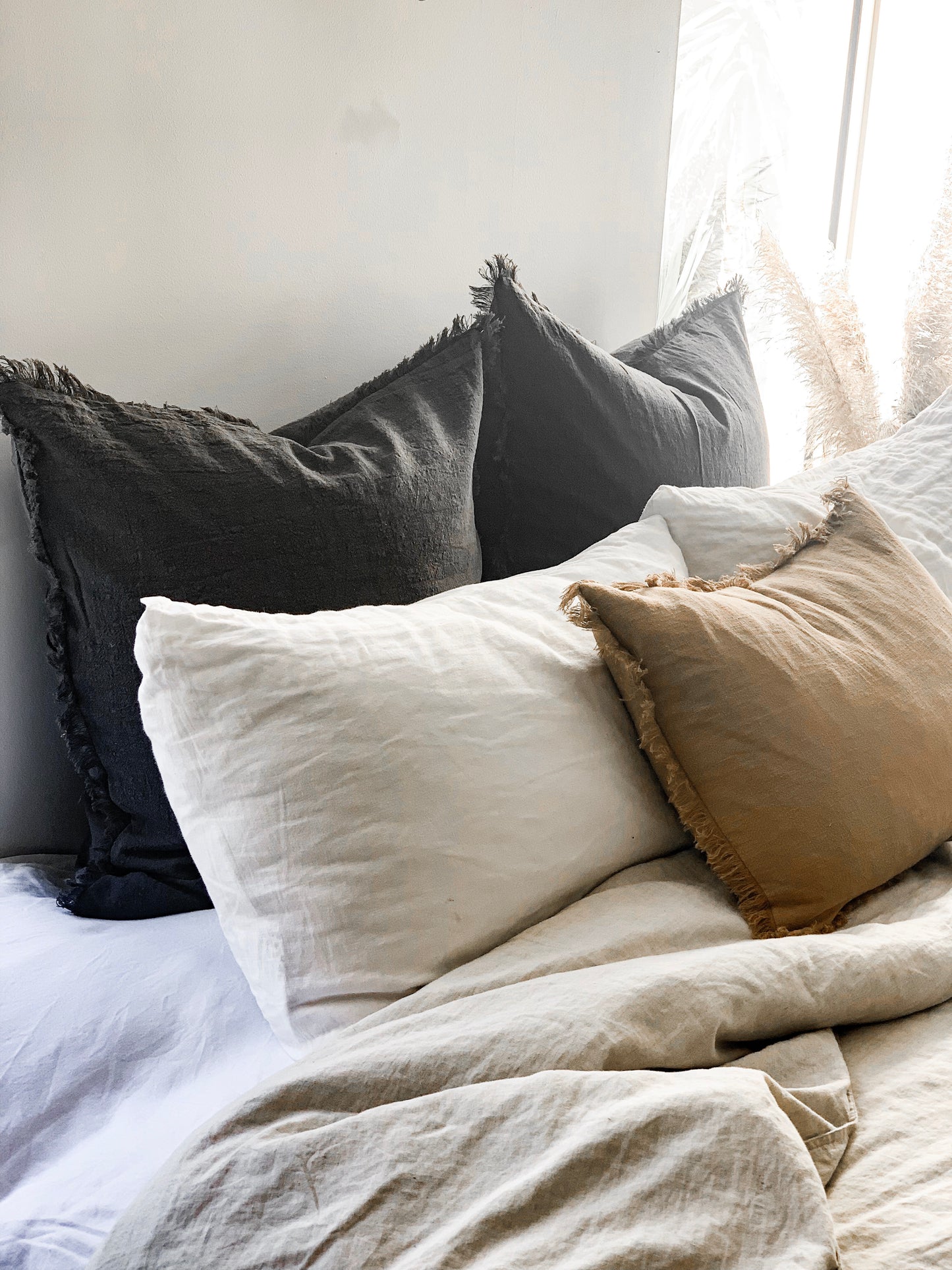 Ramie Euro Cushion - Charcoal