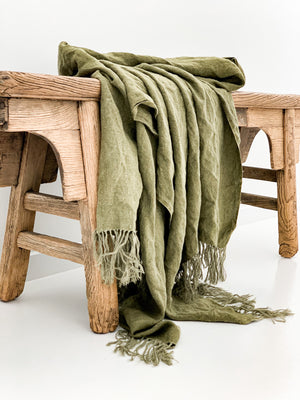 Omala Pure Linen Throw - Dried Herb