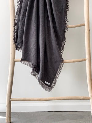 Ramie Fringed Throw - Charcoal