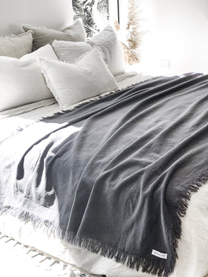 Ramie Fringed Throw - Charcoal