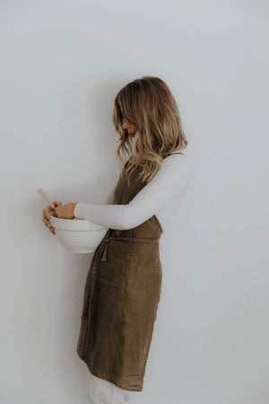 'Everyday' Linen Apron - Olive