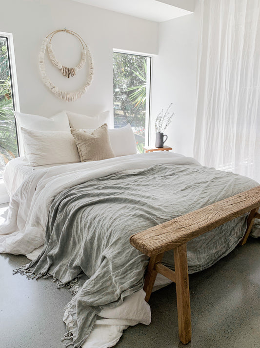 Omala Pure Linen Throw - Sea Mist