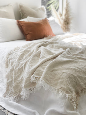 Linen Fringed Throw - Flax