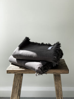 Ramie Fringed Throw - Charcoal