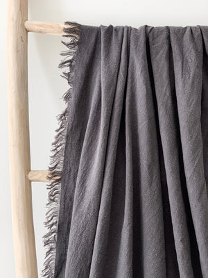 Ramie Fringed Throw - Charcoal